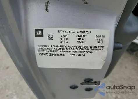 2004 Pontiac Grand Am Se1 z USA, uszkodzony, nr VIN 1G2NF52E94M568664